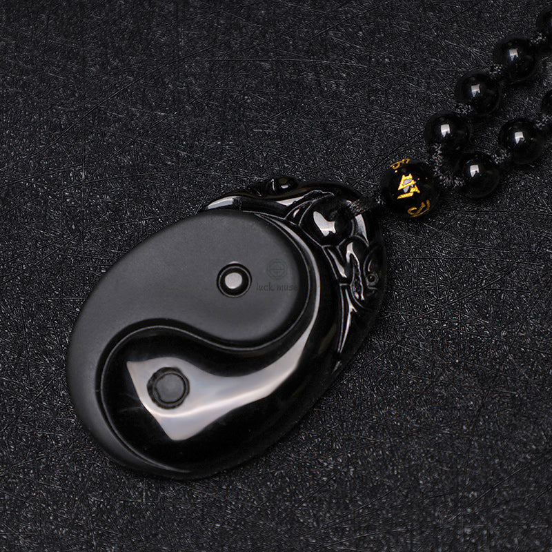 Natural Black Obsidian Yin Yang Fulfillment Strength Necklace - Image 6