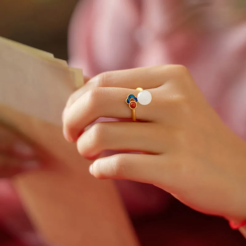 White Jade Cloud Blessing Ring for Good Luck - Image 4
