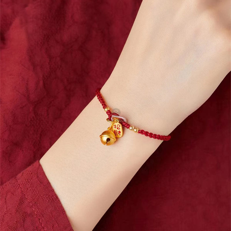 Handmade Lucky Charm Bracelet with Fu Character, Luck Muse, and Red Rope Bell - Image 6