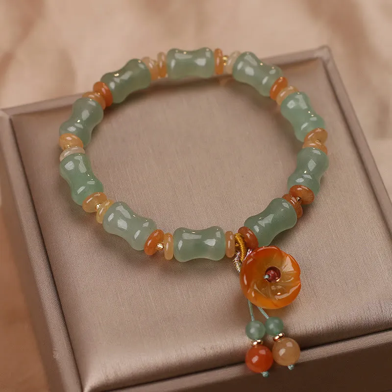 Bamboo Flower Pattern Natural Jade Bracelet for Luck - Image 2