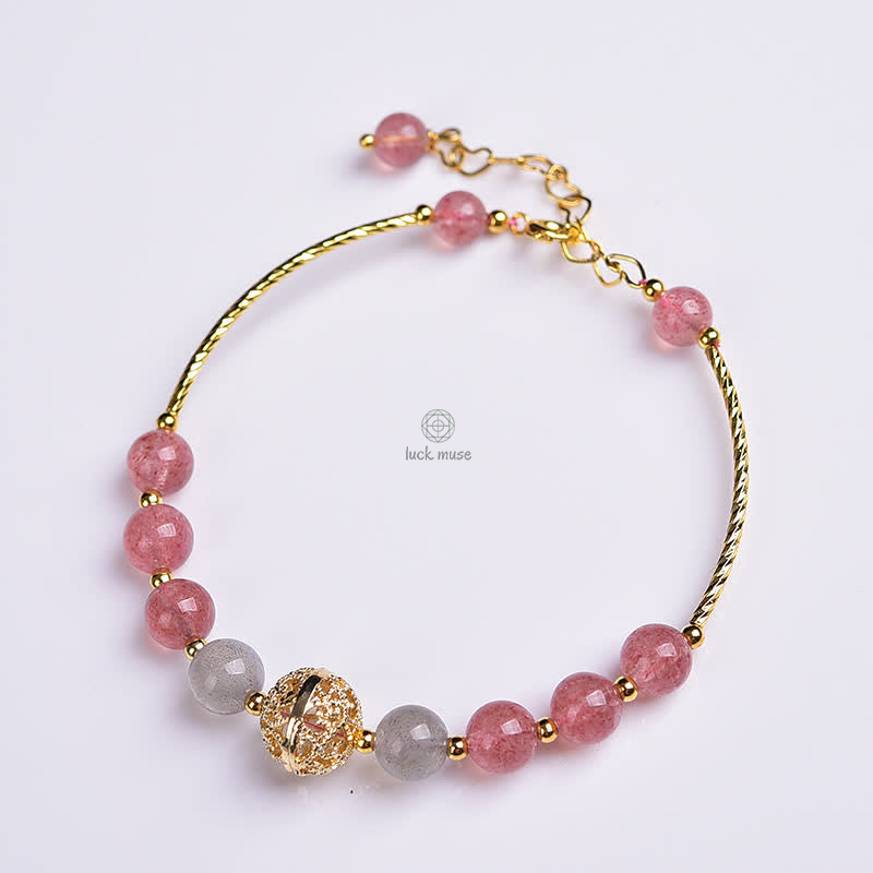 Natural Strawberry Quartz Moonstone Bracelet for Positive Energy - Image 7