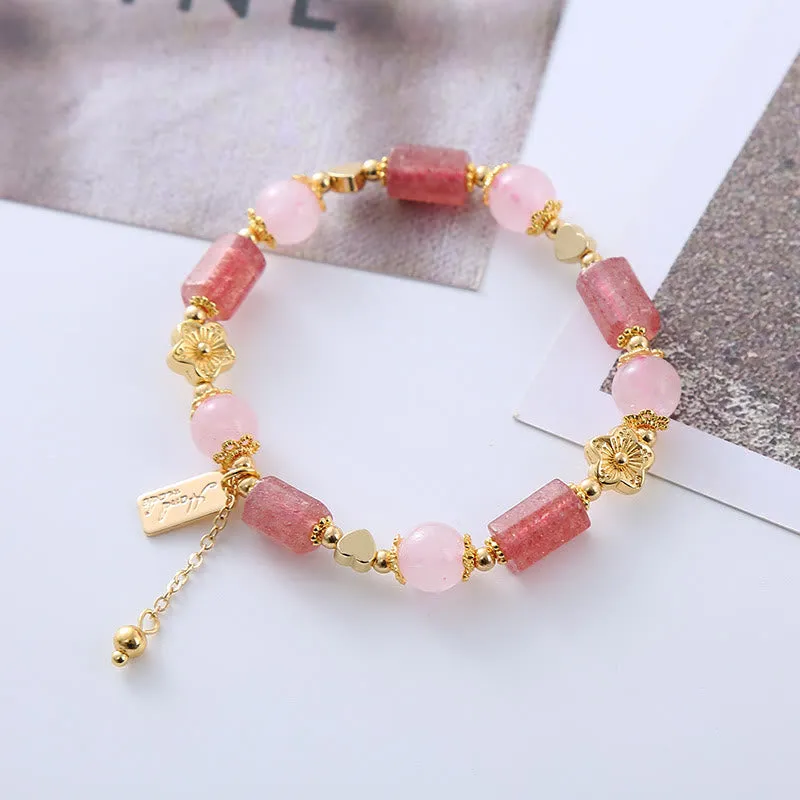 Luck Muse Strawberry Quartz Pink Crystal Heart Bracelet - Image 4