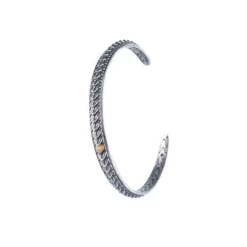 Vintage Dragon Scales Pattern Luck Muse Luck and Wealth Cuff Bracelet Bangle - Image 5