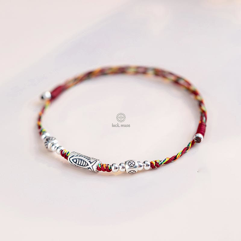 925 Sterling Silver Luck Koi Fish Braided Bracelet Anklet - Image 3