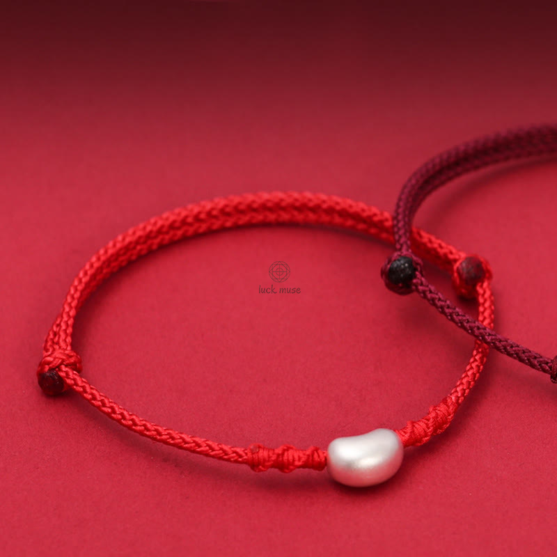 Luck Muse 999 Sterling Silver Luck Connection Bracelet with Handmade Braided Bean Design - Image 3