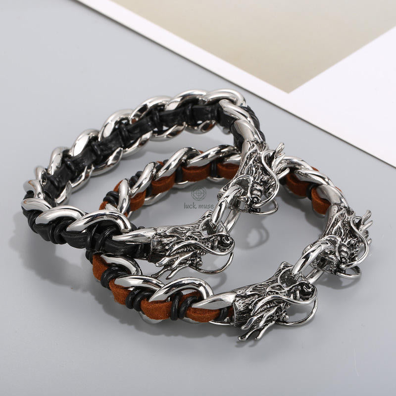 Dragon Leather Titanium Steel Protection Luck Bracelet - Image 2