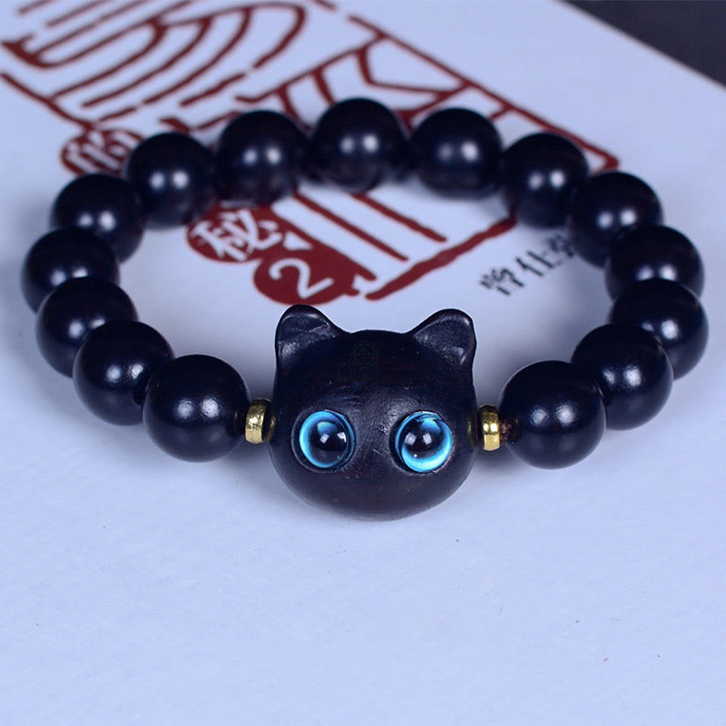 Luck Muse Ebony Wood and Liuli Glass Cat Charm Bracelet - Image 13