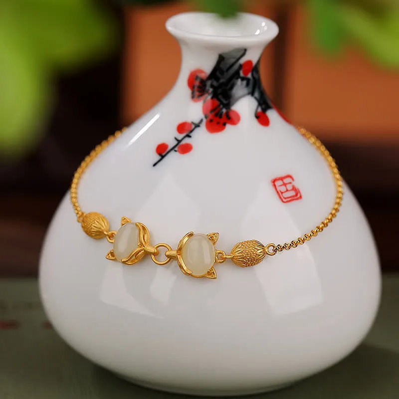 Luck Muse 925 Sterling Silver Hetian White and Cyan Jade Fox Luck Bracelet - Image 7