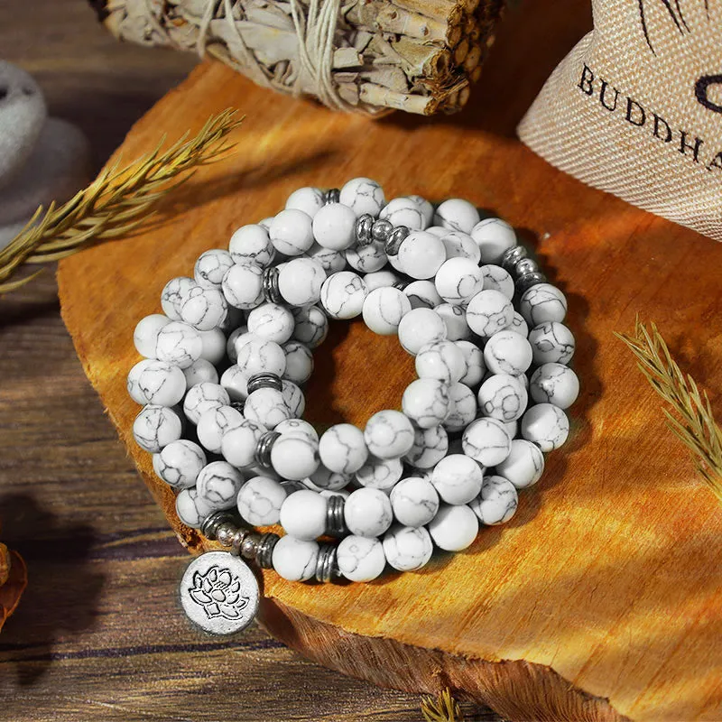 Lotus Healing White Turquoise Mala Bracelet by Luck Muse Shop - Image 3