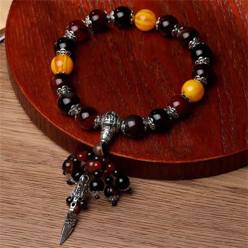 Natural Tiger Eye Red Agate Dragon Vein Agate Stone Vajra Dorje Energy Bracelet - Car Decor - Image 9