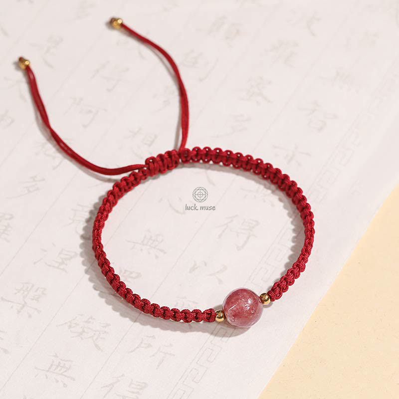 Natural Strawberry Quartz Crystal Love Red String Bracelet Anklet - Image 9