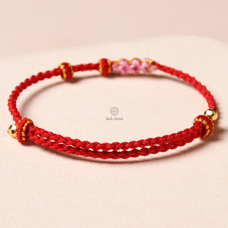 Peach Blossom Protection Braided Rope Bracelet with Luck Muse Handmade - Image 10