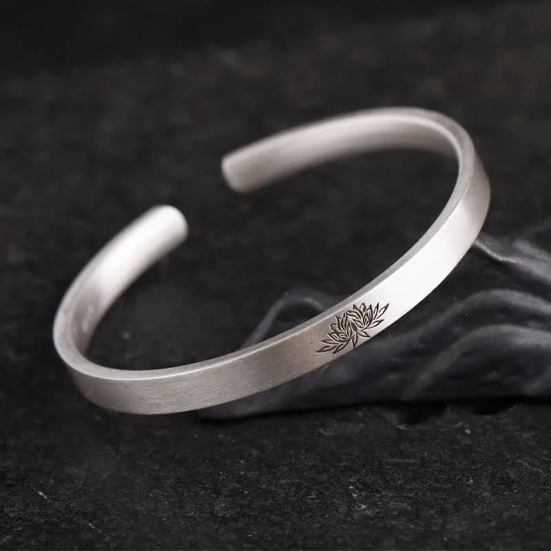 999 Sterling Silver Om Mani Padme Hum Lotus Engraved Peace Bracelet Bangle - Image 12