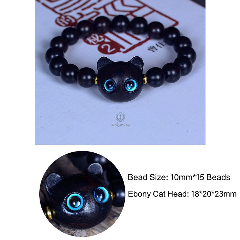 Luck Muse Ebony Wood and Liuli Glass Cat Charm Bracelet - Image 12