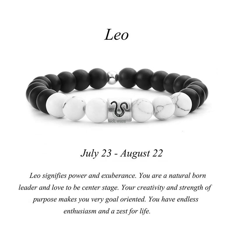 Natural Frosted Stone White Turquoise Bead Zodiac Bracelet - Image 16