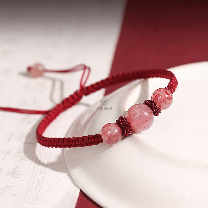 Natural Strawberry Quartz Crystal Love Red String Bracelet Anklet - Image 3