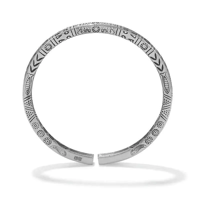 Luck Muse Lucky Wealth Cuff Bracelet with Koi Fish, Elephant, and Sun Totem Design - Image 4