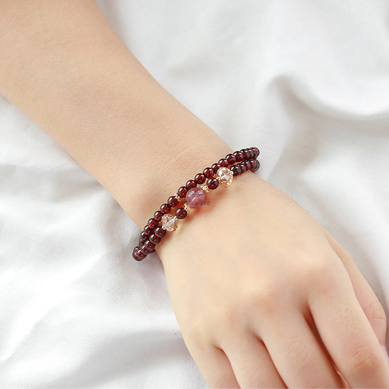 Luck Muse 14K Gold Plated Double Wrap Bracelet with Natural Garnet and Strawberry Quartz for Stability - Image 12