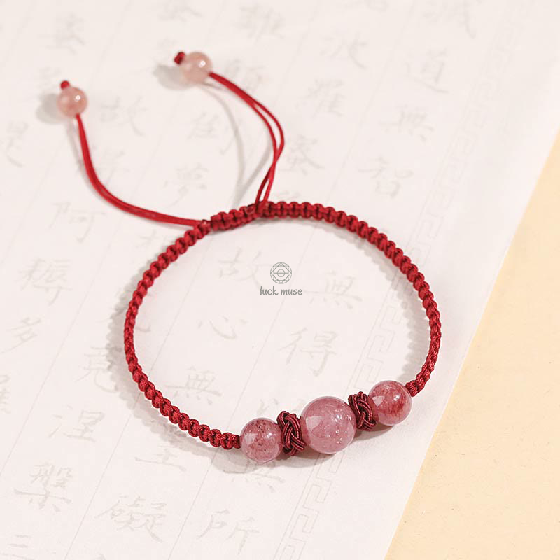 Natural Strawberry Quartz Crystal Love Red String Bracelet Anklet - Image 2