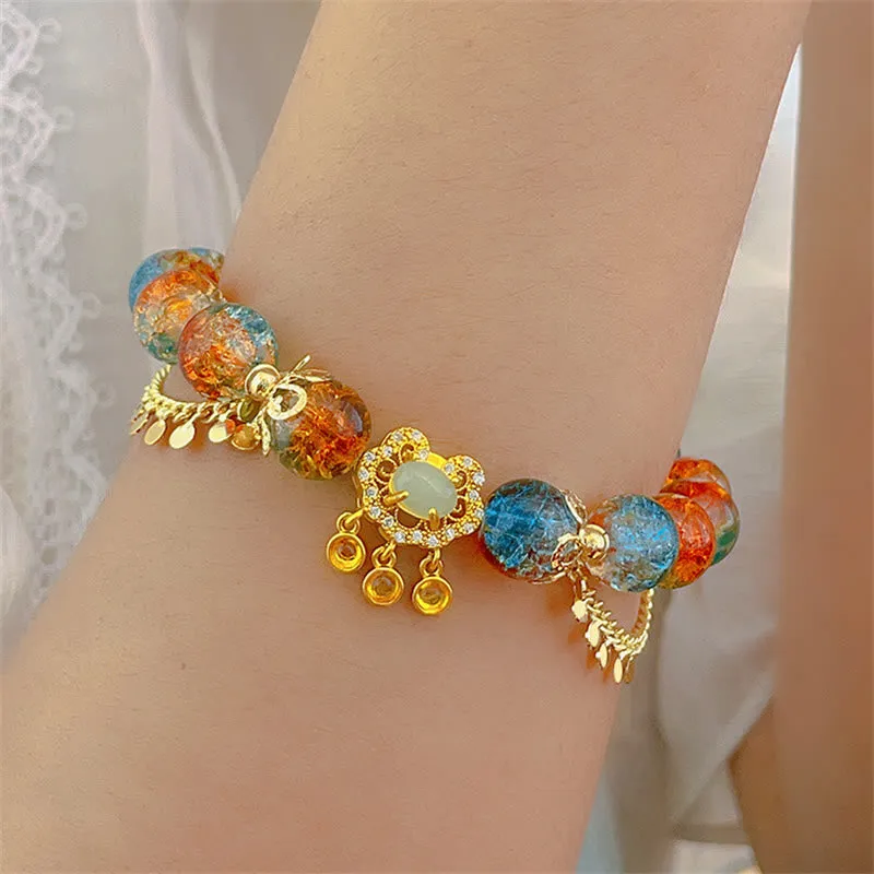 Luck Muse Colorful Liuli Glass Bead Lucky Chinese Lock Charm Bracelet - Image 4