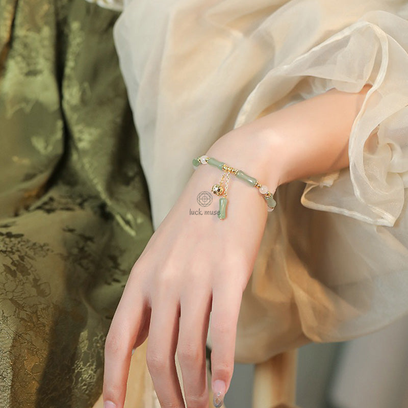 Green Aventurine Charm Bracelet with Bamboo Jade Pattern - Image 10