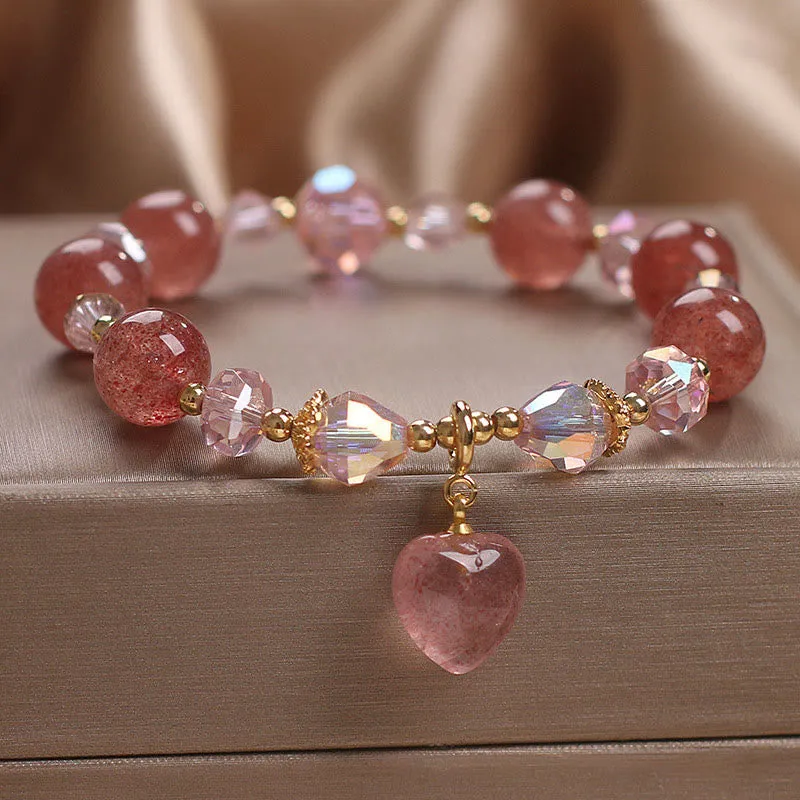 Luck Muse Strawberry Quartz Crystal Love Heart Bracelet