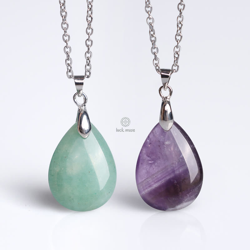 Luck Muse Natural Crystal Gemstone Water Drop Necklace Pendant