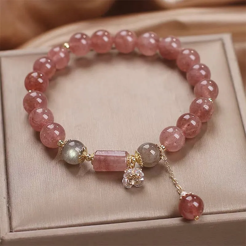 Natural Strawberry Quartz Zircon Flower Charm Bracelet with Positive Energy - Image 3