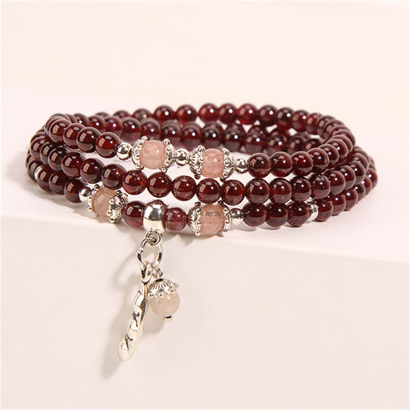 Natural Garnet, Strawberry Quartz, Green Beans PiXiu Protection Wrap Bracelet - Image 3