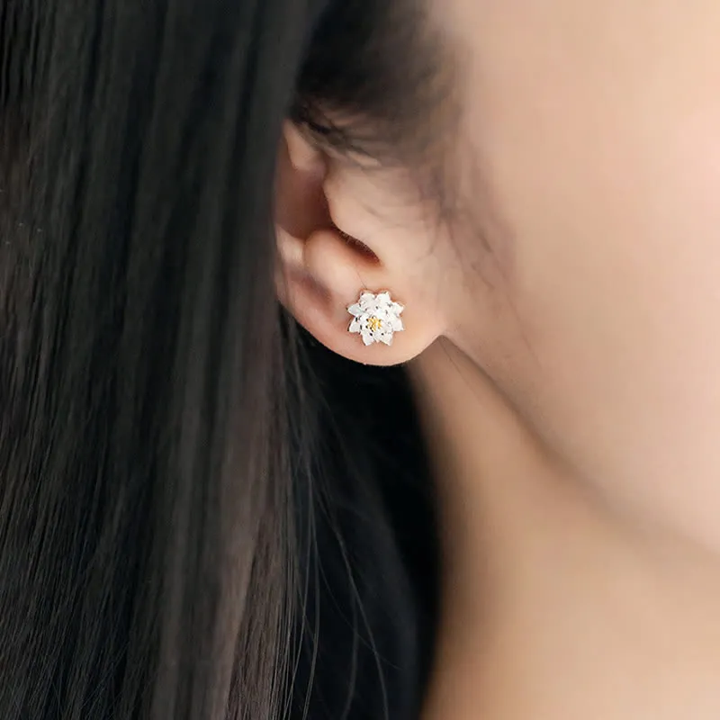 925 Sterling Silver Lotus Flower Balancing Earrings by Luck Muse Shop - Image 3