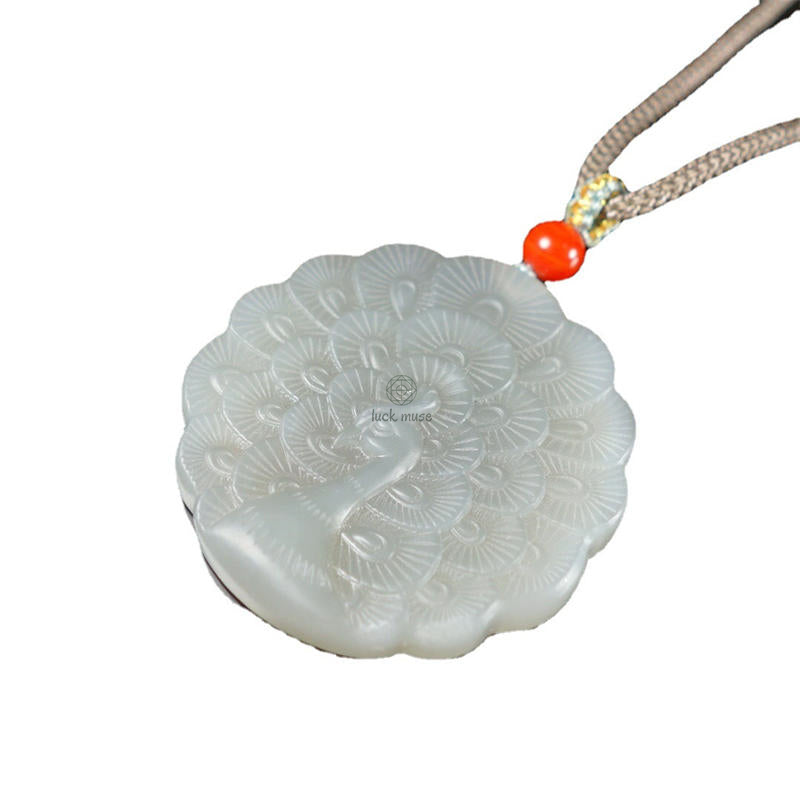 White Jade Peacock Protection Blessing Necklace - Luck Muse Shop - Image 7