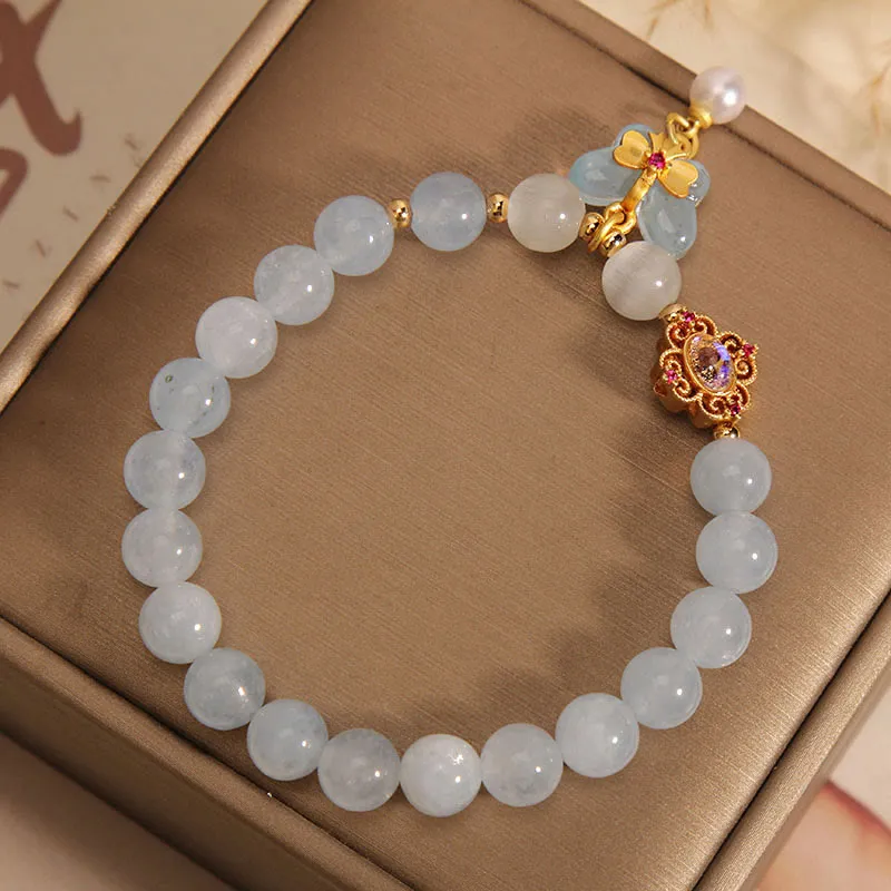 Luck Muse Aquamarine Cat's Eye Butterfly Pearl Healing Charm Bracelet - Image 4