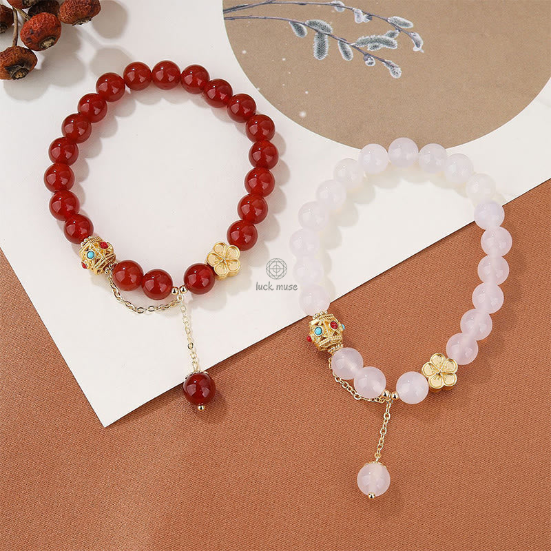 Luck Muse Self-Acceptance Bracelet with Natural Red Agate, White Agate, and Peach Blossom Pattern