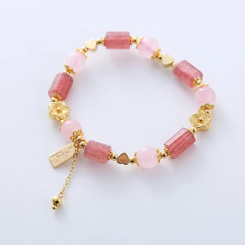 Luck Muse Strawberry Quartz Pink Crystal Heart Bracelet - Image 2