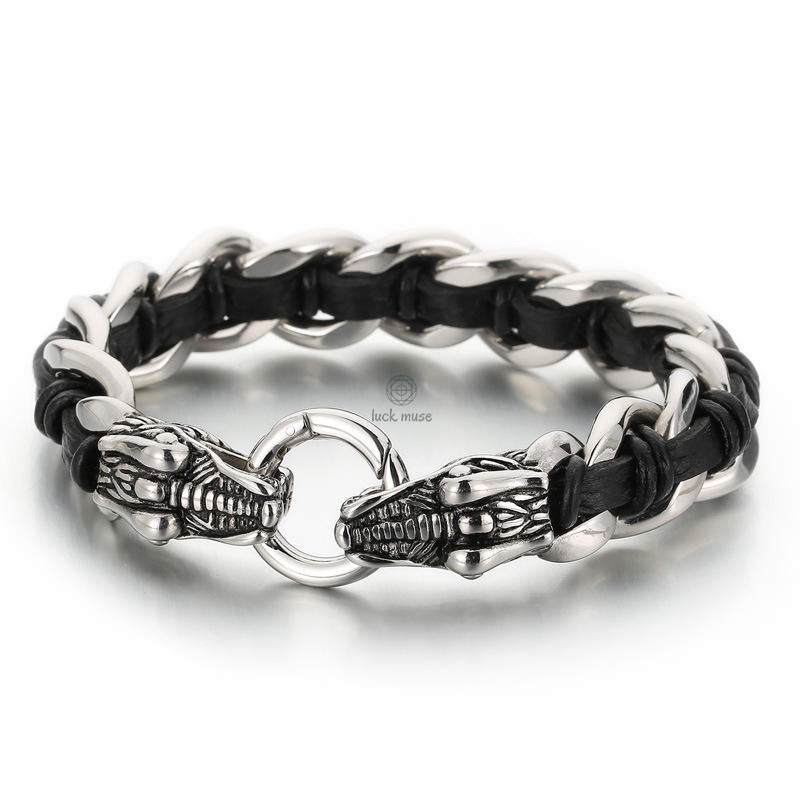 Dragon Leather Titanium Steel Protection Luck Bracelet - Image 10