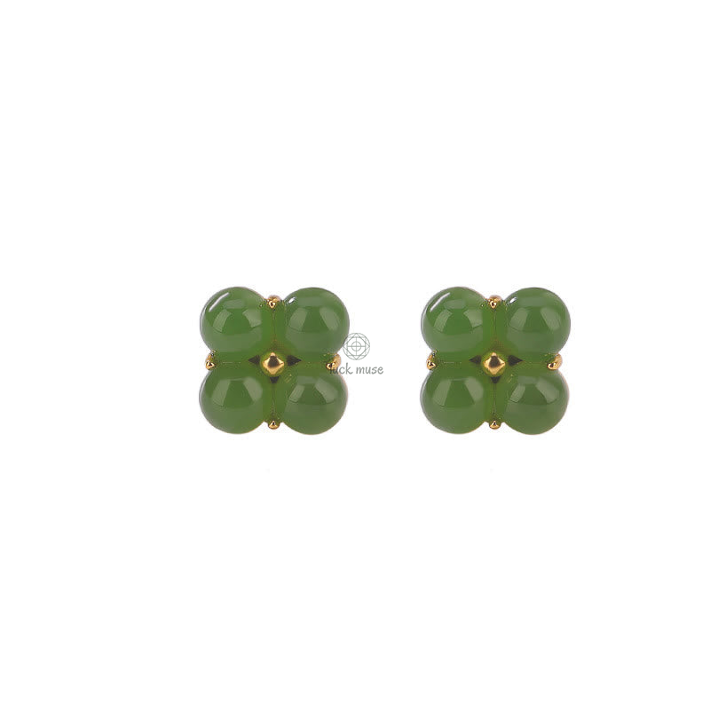 Luck Muse Gold-Plated 925 Sterling Silver Cyan Jade Clover Stud Earrings for Good Luck - Image 9