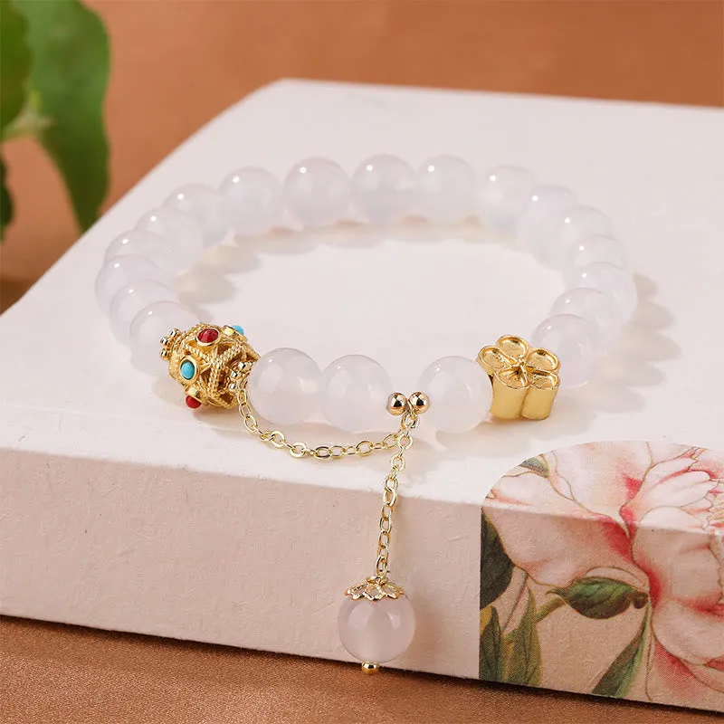 Luck Muse Self-Acceptance Bracelet with Natural Red Agate, White Agate, and Peach Blossom Pattern - Image 9