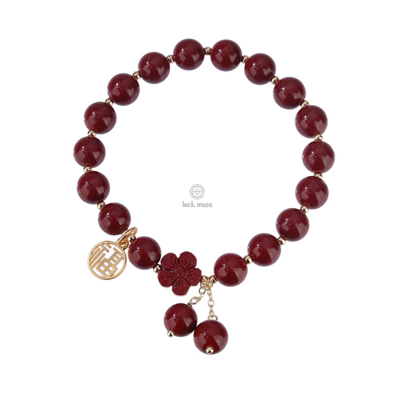 Cinnabar Fu Character Cherry Blossom Blessing Bracelet from Luck Muse Shop - Image 9
