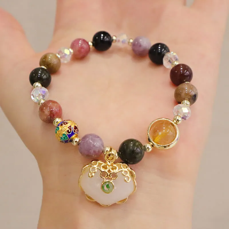 Luck Muse Healing Bracelet with Strawberry Quartz, Green Crystal, and Amethyst - Image 18