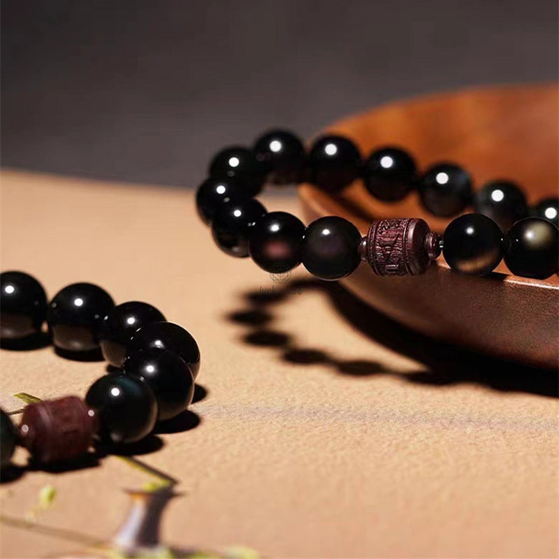 Natural Gold Sheen Obsidian Rainbow Obsidian Om Mani Padme Hum Healing Bracelet - Image 31