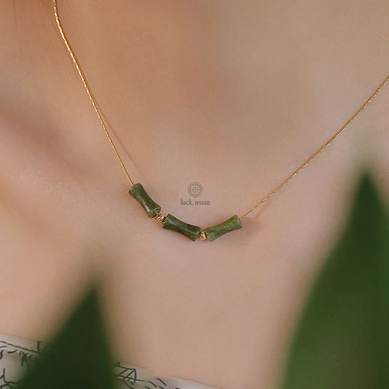 Bamboo Leaf Jade Luck Muse Wealth Necklace Pendant - Image 7