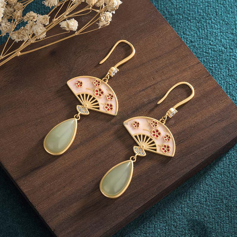 Natural Green Aventurine Fan Pattern Drop Earrings for Luck - Image 6