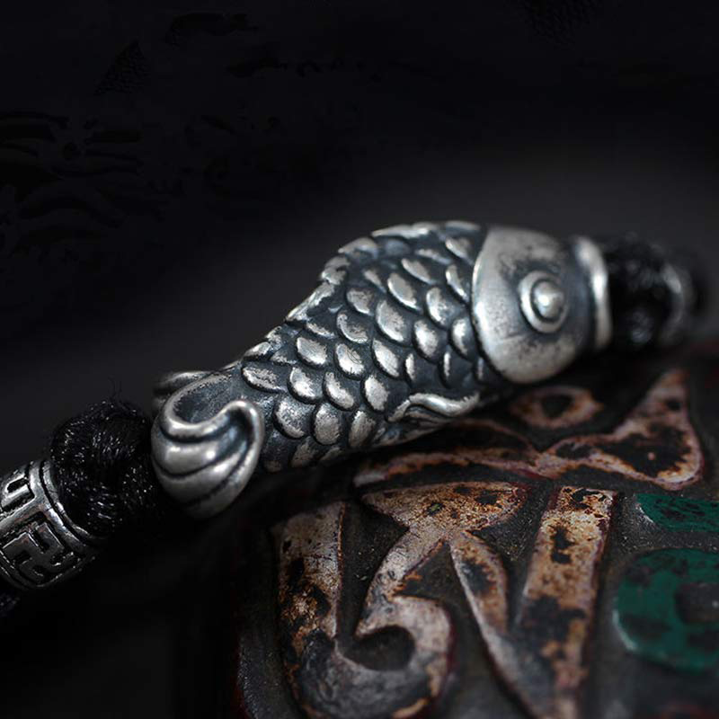 Braided String Bracelet with Silver Koi Fish Design for Good Fortune - Image 5
