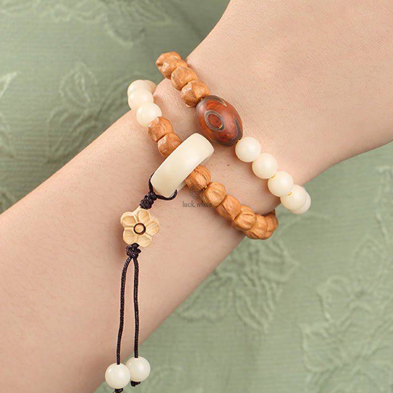 Bodhi Seed Green Sandalwood Lotus Dzi Bead Peace Double Wrap Bracelet by Luck Muse Shop - Image 9