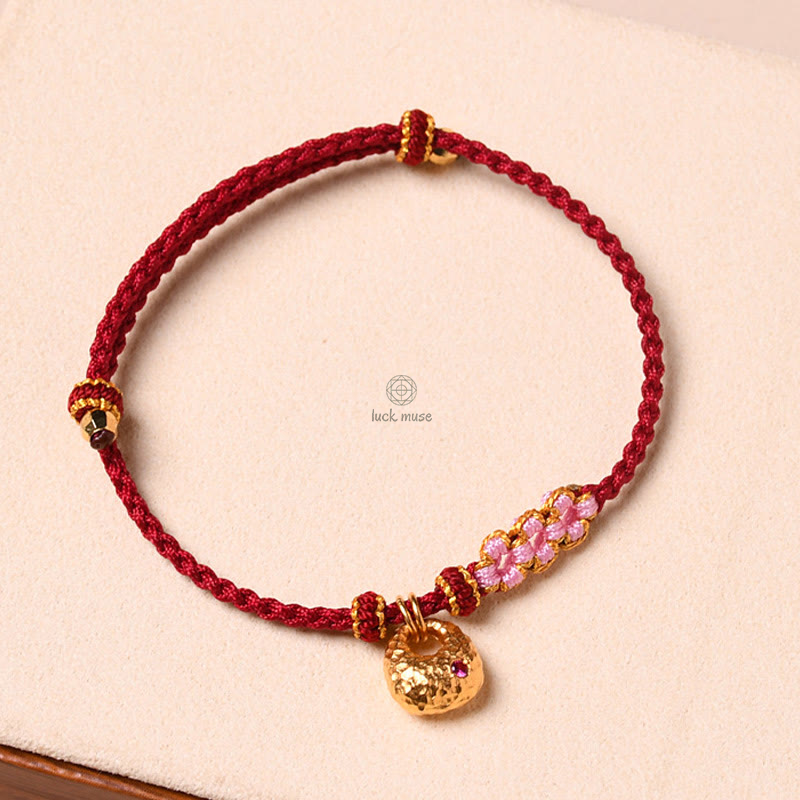 Peach Blossom Protection Braided Rope Bracelet with Luck Muse Handmade - Image 5