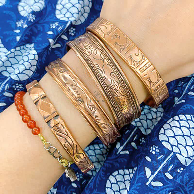 Vintage Luck Balance Copper Cuff Bracelet Bangle with Pattern Detail - Image 4