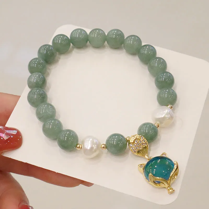 Color-Changing Jade Pearl Fox Charm Bracelet with Luck Muse for Luck