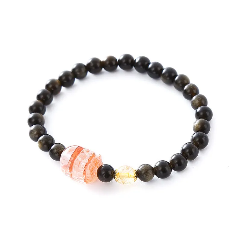 Golden Sheen Obsidian PiXiu Wealth Protection Bracelet with Luck Muse - Image 5