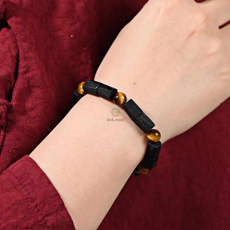 Natural Black Tourmaline Tiger Eye Bracelet - Image 9