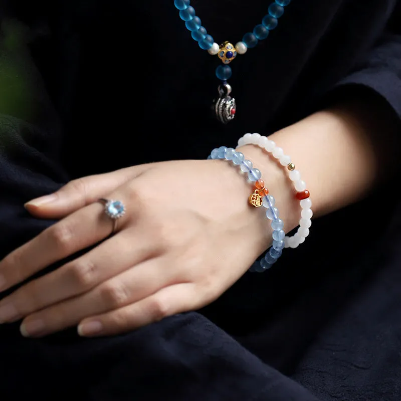 Natural Aquamarine & Red Agate Healing Charm Bracelet - Image 3